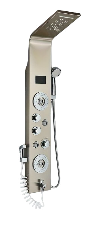 Douchepaneel – Douchekolom – Shower Tower – Regendouche – Handdouche – Geborsteld Nikkel – 304 Roestvrij Staal – Temperatuurdisplay zonder Batterij