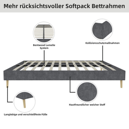 Bedframe – Tweepersoonsbed – Platformbed – Gestoffeerd Bed – Slaapbank – Grijze Dutch Velvet Bekleding – Stevig Metalen Frame – Geschikt Voor Matras 160x200 cm