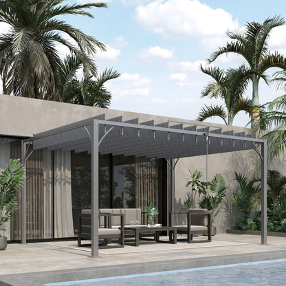bioclimatische pergola – aluminium overkapping – tuin luifel – zonnescherm – terrasoverkapping – Verstelbare lamellen tot 135° – Duurzaam epoxy aluminium frame – Grijs – 3,9 x 2,95 m