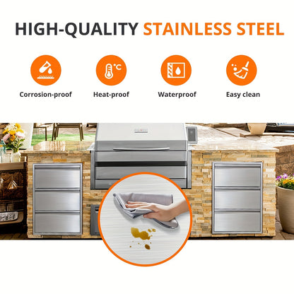 Buitenkeukenlade – BBQ Lade – Opberglade – RVS Lade – Buitenlade – Roestvrij Staal – Geïntegreerde Papieren Houder – 45,7 x 58,4 x 58,4 cm – Weerbestendig & Soepel Uitschuifsysteem
