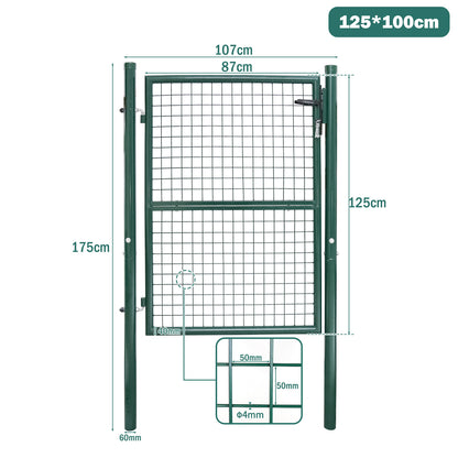 Tuinpoort – Tuindeur – Schuttingpoort – Tuinhek – Looppoort – Gegalvaniseerd Staal Groen – 125x100 cm – Inclusief Slot en Handgreep