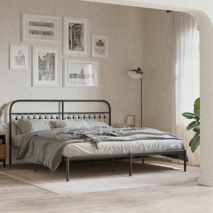 Bed Frame with Headboard Metal Black 183X203 Cm