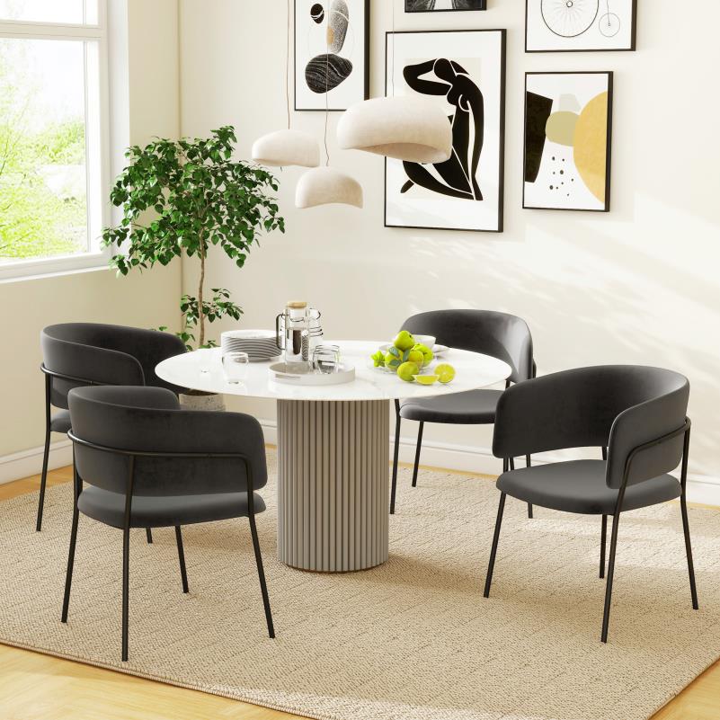 Velvet Eetkamerstoelen – Stoelen – Zitmeubels – Eetkamerstoelen Set – Keuken Stoelen – Comfortabele Rugleuning – Stevige Stalen Poten – Grijs – Compact 57x53x73 cm