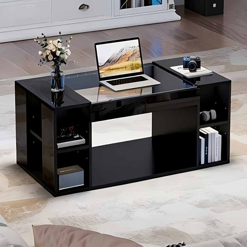 Salontafel glazen – Woonkamertafel koffietafel bijzettafel tafel – Modern design – Gehard glas – Hoogglans zwart – Hol middenstuk – Extra opbergruimte