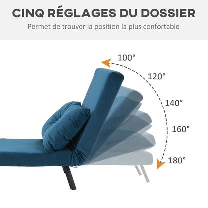 Slaapstoel – Slaapbank – Slaapfauteuil – Vouwbed – Logeerbed – Verstelbare Rugleuning 5 Standen – Fluwelen Bekleding Blauw