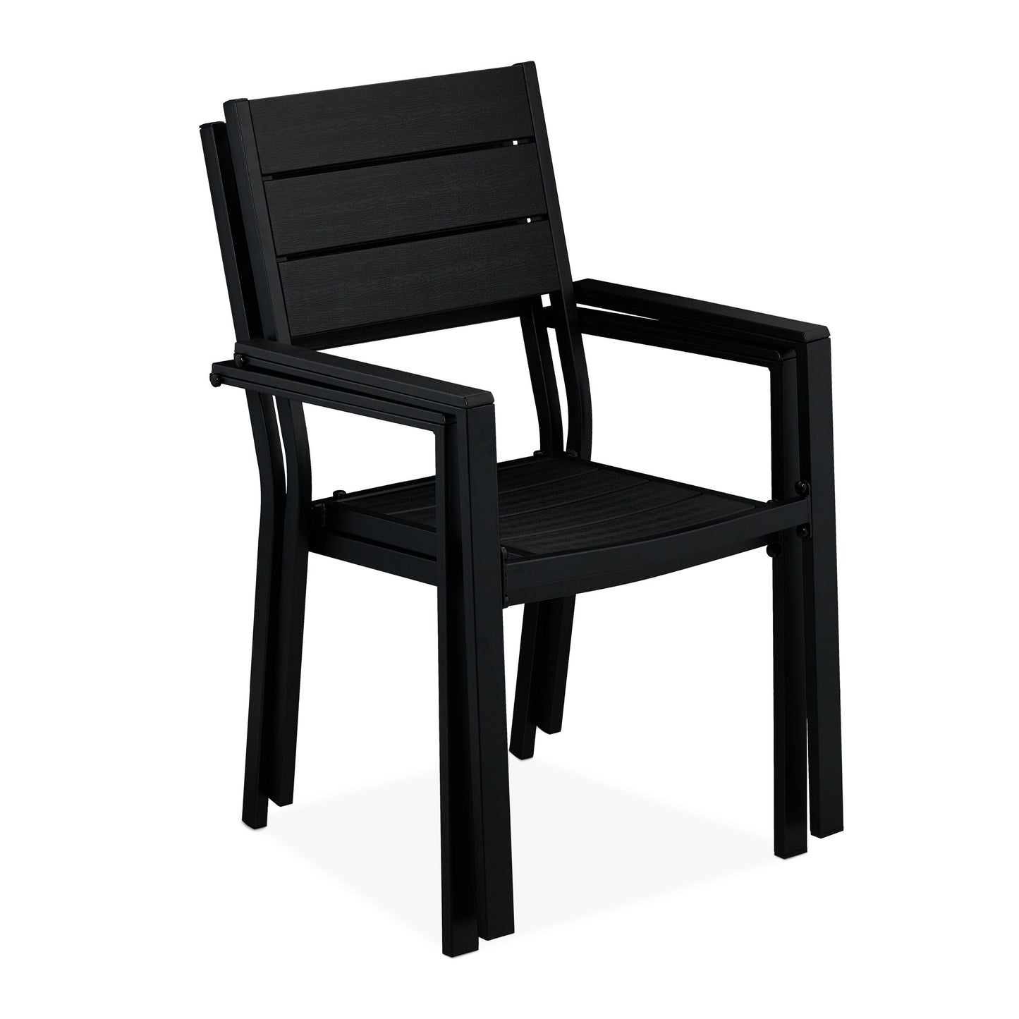 Tuinstoelen – Balkonstoelen – Terrasstoelen – Buitenstoelen – Tuinmeubilair – Set Van 2 – Zwart Met Houtlook – Weerbestendig Staal En HDPE