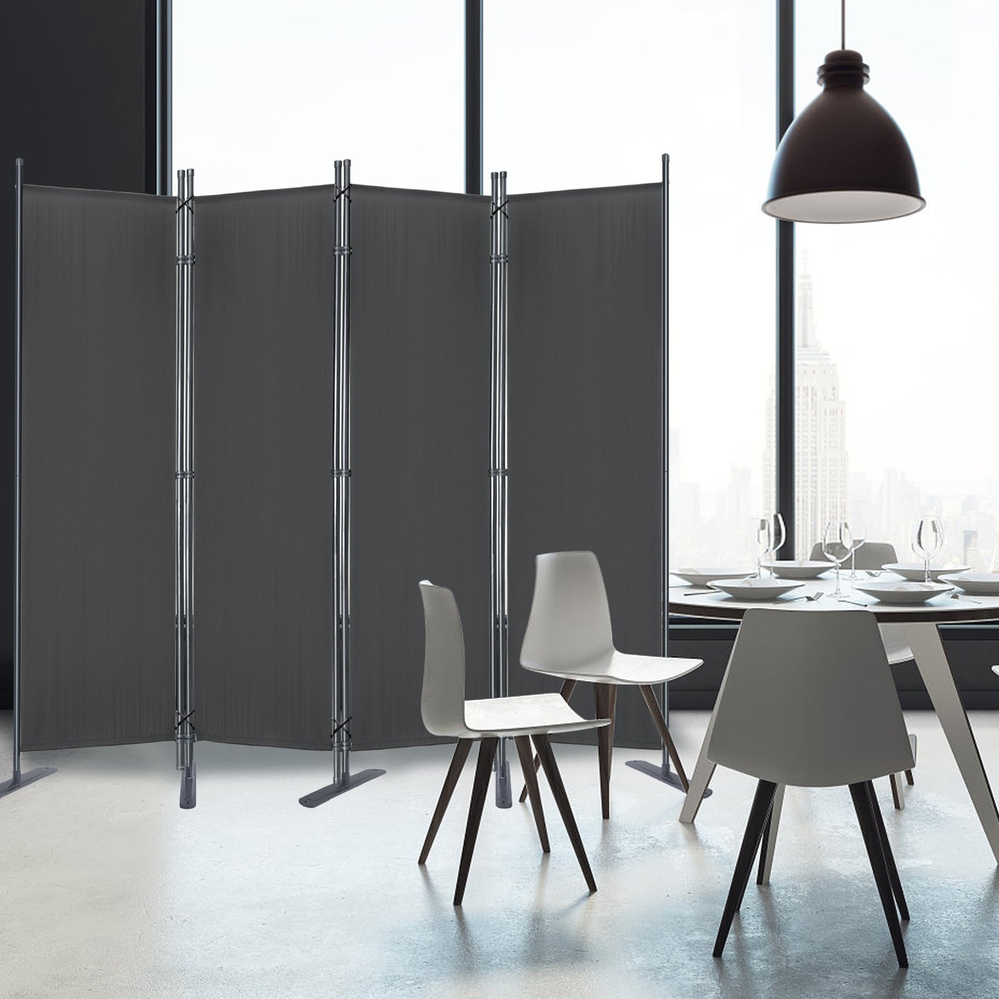Kamerscherm – Roomdivider – Scheidingswand – Paravent – Kamerverdeler – Inklapbaar – Stabiel Met Metaal Frame – Polyester Antraciet 225x180 cm