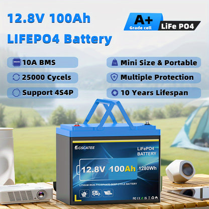 12.8V 100Ah LiFePO4 Accu – Lithium Batterij – Lithium Ion Accu – Camper Accu – Solar Accu – Ingebouwde 100A BMS – Laagtemperatuurbescherming