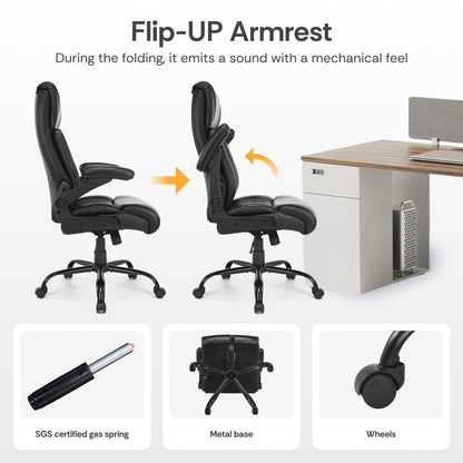 Bureaustoel – Kantoorstoel – Directiestoel – Office Chair – Bureau Stoel – Ergonomisch Design – Breed Zitvlak 54 cm – PU Lederen Bekleding – Verstelbare Rugleuning – Opklapbare Armleuningen – Max 150 kg