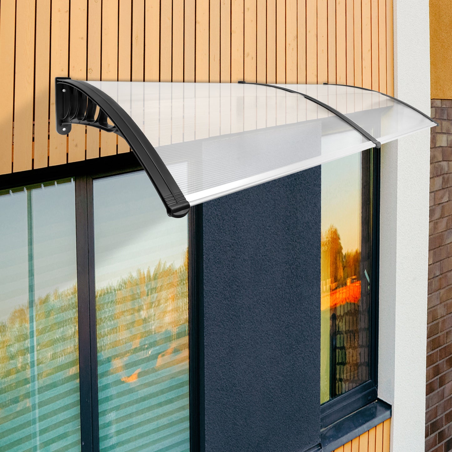 Deurzonwering – Deurluifel – Voordeurkap – Overkapping – Zonwering – Duurzaam PC/PP Materiaal – 200 cm Breed – Modern Gebogen Design – UV- en Weerbestendig – Makkelijke Wandmontage