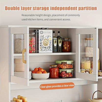 Keukenkast – Keukenbuffet – Opbergkast – Keukenmeubel – Kast Met Glazen Deuren – 170x100x30 cm – Wit – Hout – 6 Kasten – 3 Lades – Duurzaam & Vochtbestendig