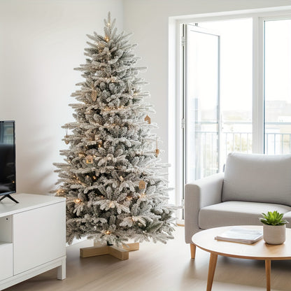 SALCAR Artificial Christmas Tree With, Snow Artificial Fir Tree, Gloves, Wooden Stand