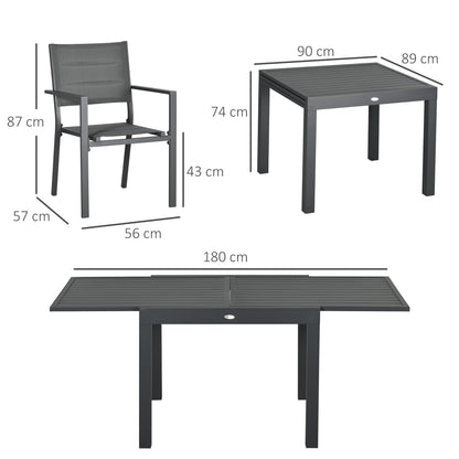 Tuinmeubelset – Tuinset – Balkonset – Terrasmeubels – Buitenmeubelen – Uitschuifbare Tafel 90-180 cm – 6 Stapelbare Stoelen – Aluminium & Textilene – Grijs
