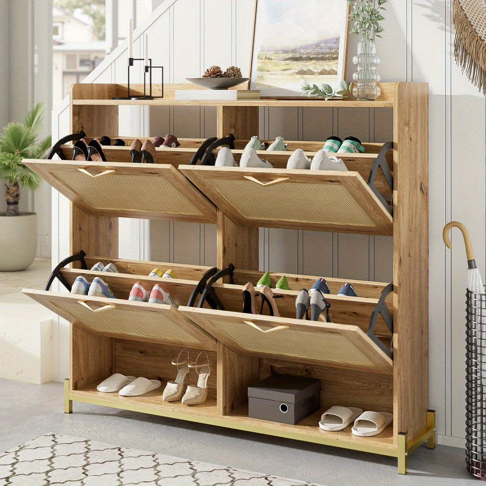 Shoe Cabinet, Elegant Shoe Cabinet - 4 Doors, Metal Frame and Top Shelf Provide Stylish and Organised Storage, Maximising Vertical Storage Space Without Taking up Too Much Floor Space, to Meet Your Different Needs