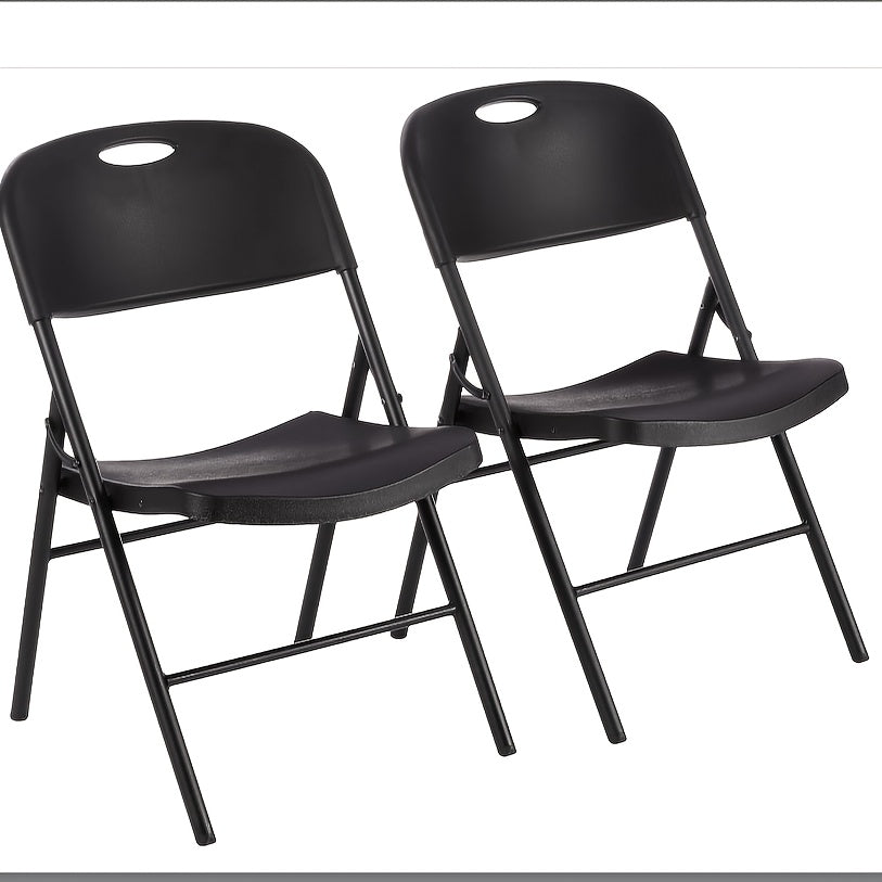 Set van 2 Opvouwbare Plastic Stoelen – Vouwstoelen met Metalen Frame en Gevoerde Zitting en Rugleuning – Zwart, Voor Thuis, Kantoor of Evenementen