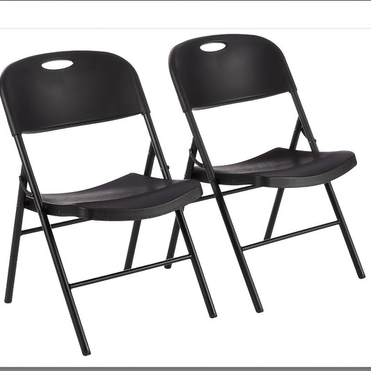 Set van 2 Opvouwbare Plastic Stoelen – Vouwstoelen met Metalen Frame en Gevoerde Zitting en Rugleuning – Zwart, Voor Thuis, Kantoor of Evenementen
