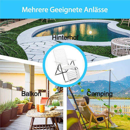 Ligstoel – Zonnebed – Tuinstoel – Relaxstoel – Strandstoel – 7-Posities Verstelbaar – Weerbestendig Wit