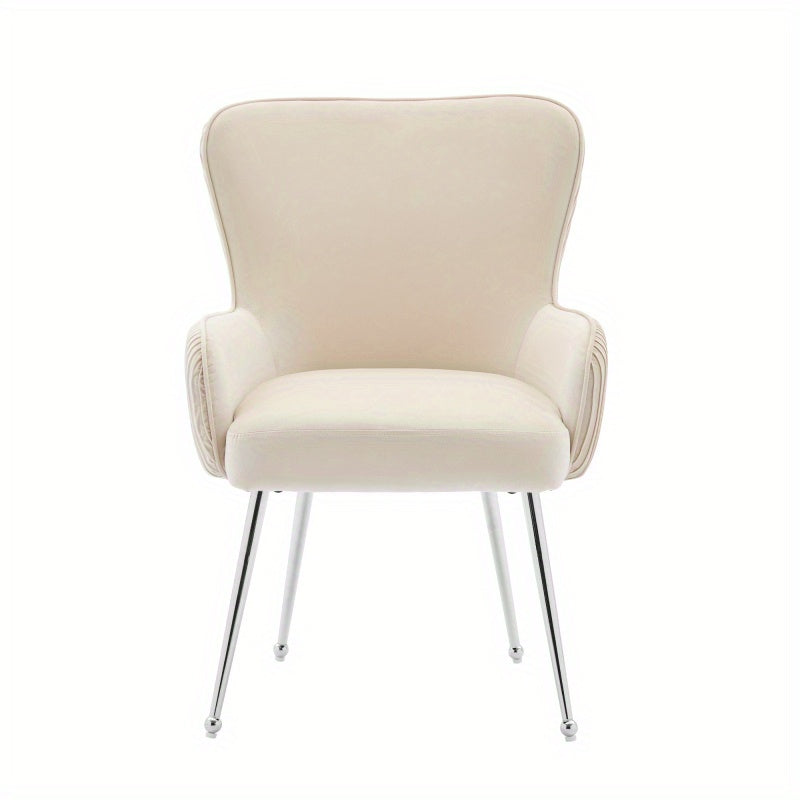 Velvet Fauteuil – Fluwelen Stoel – Lounge Stoel – Leunstoel – Beige Fauteuil – Met Metalen Poten – Ergonomische Lendensteun