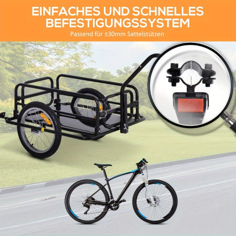 Fietsaanhanger – Bakfiets – Transportkar – Cargo Trailer – Fietskar – Opvouwbaar – 40 kg Capaciteit – Zwart Metalen Frame