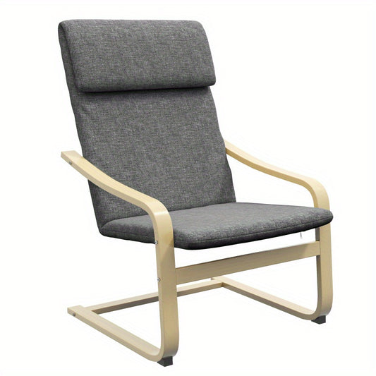 Relaxstoel – Fauteuil – Schommelstoel – Eetstoel – Lounge Chair – Donkergrijs Linnenlook – Berkenhouten Frame – Compact 66,5x80x99 cm – Met Hoofdsteun en Armleuningen