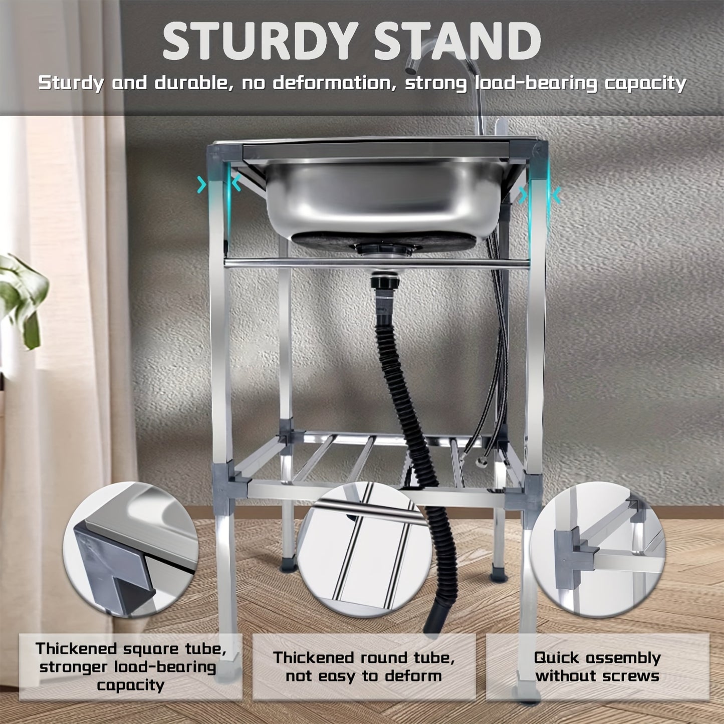 Stainless Steel Freestanding Sink with Faucet - Perfect for Outdoor, Kitchen, Garage & Laundry Use