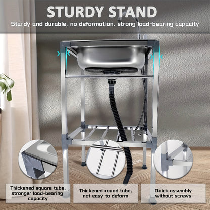 Stainless Steel Freestanding Sink with Faucet - Perfect for Outdoor, Kitchen, Garage & Laundry Use