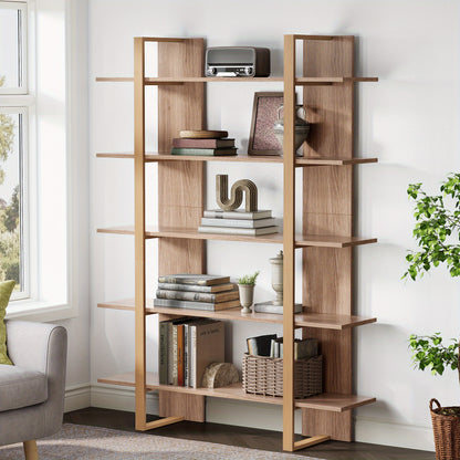 Boekenkast – Boekenrek – Opbergkast – Opbergkast – Wandkast – Industrieel Design – 5-laags Open Planken – Stevige Houten en Metalen Constructie