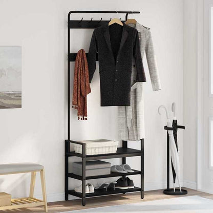 Kapstok Zwart Eiken – Garderobe Standaard – Jasrek – Schoenenrek – Halmeubel – Compact Ontwerp – Duurzaam Gelamineerd Hout – 75x34x184 cm