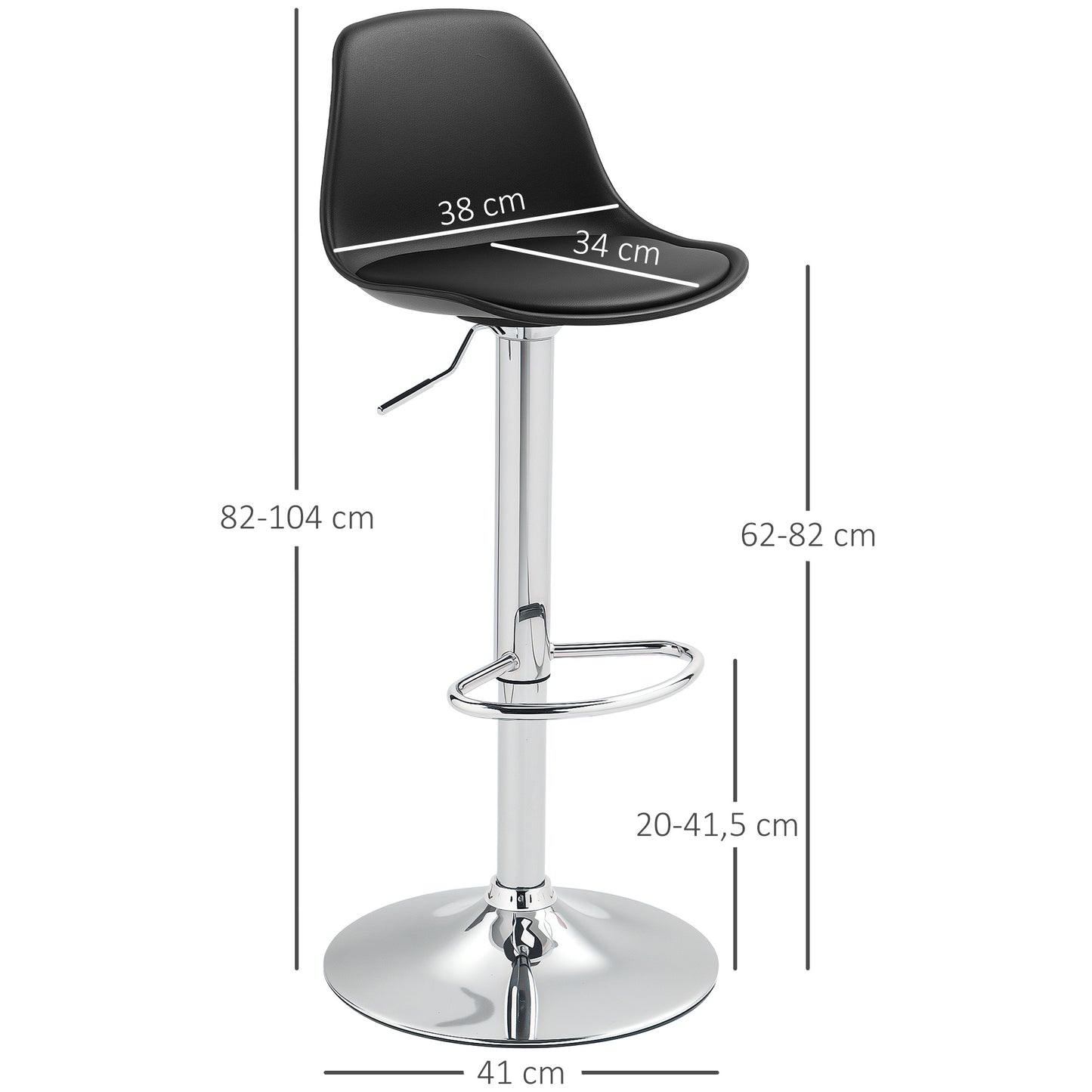 Barstoel – Barkruk – Barstoelkruk – Keukenstoel – Barkruk Met Rugleuning – Verstelbaar Hoogte 82-104 cm – Draaibaar 360° – Zwart – Draagvermogen 120 kg