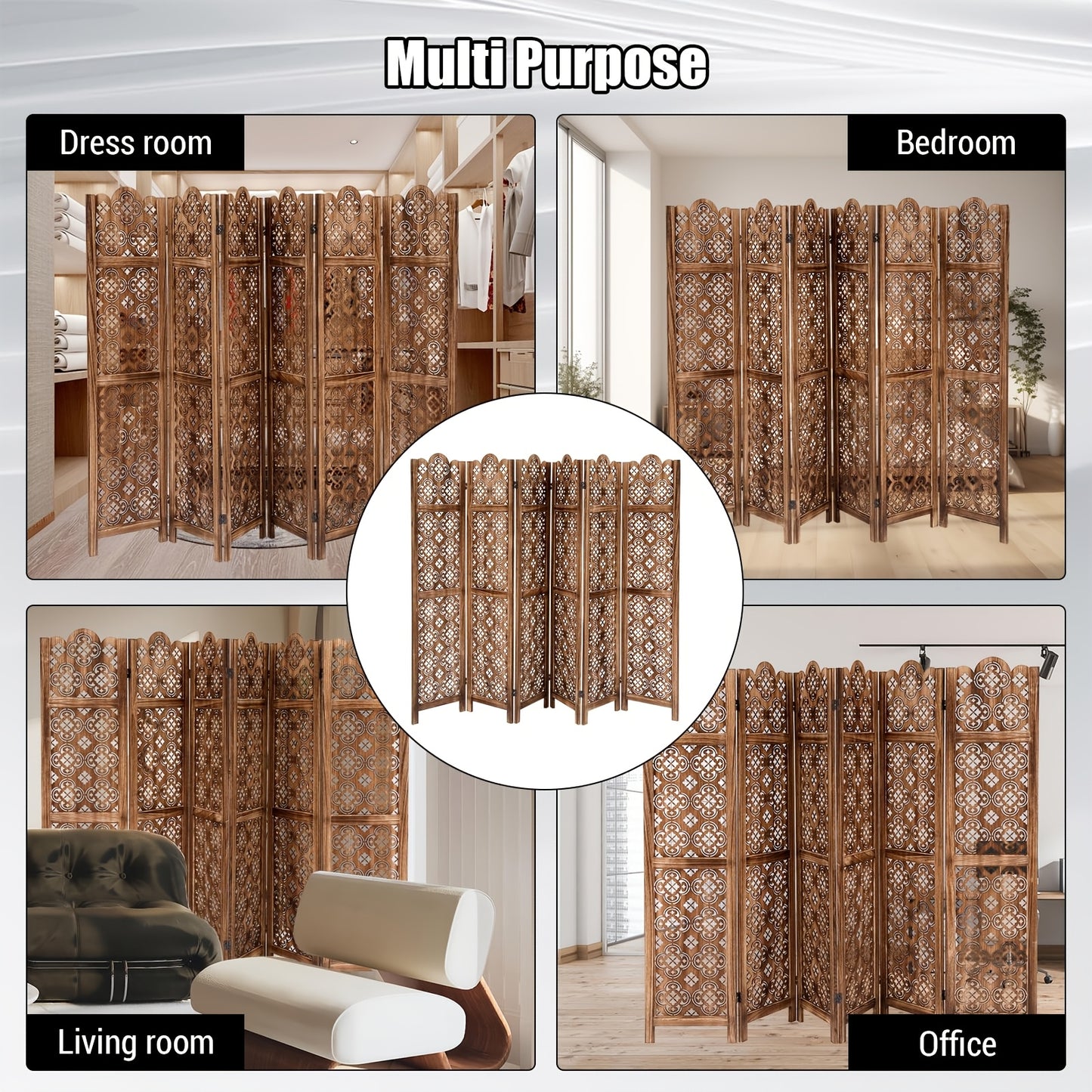 Scheidingswand – Kamerscherm – Roomdivider – Paravent – Privacy Scherm – Hout – Hardhout – 4 Panelen – Opvouwbaar – Bruin