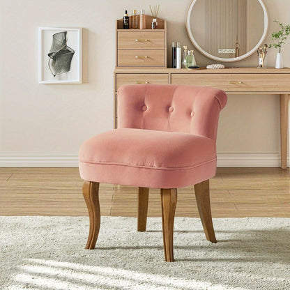 Make-up Kruk – Make-up Stoel – Poef – Makeupstoel – Make-up Hocker – Velvet Bekleding – Memory Foam Zitting – Massief Houten Poten – Wit – Comfortabel – Eenvoudig Te Monteren