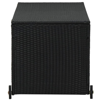 Opbergbak Buiten – Tuinbox – Opslagbak Met Wieltjes – Opbergkist – Tuinkist – Groot 120x65x61 cm – Zwart Rattan Design – Stevig Met Wieltjes