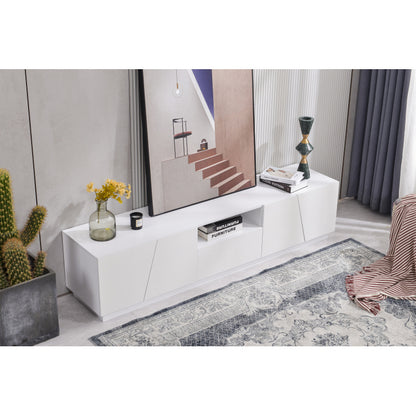 Modern TV-meubel – TV-kast – Mediameubel – Tv-dressoir – Woonkamermeubel – Diagonaal Patchwork Design – 170 cm Breed – Wit MDF met Glanzende Deurrand