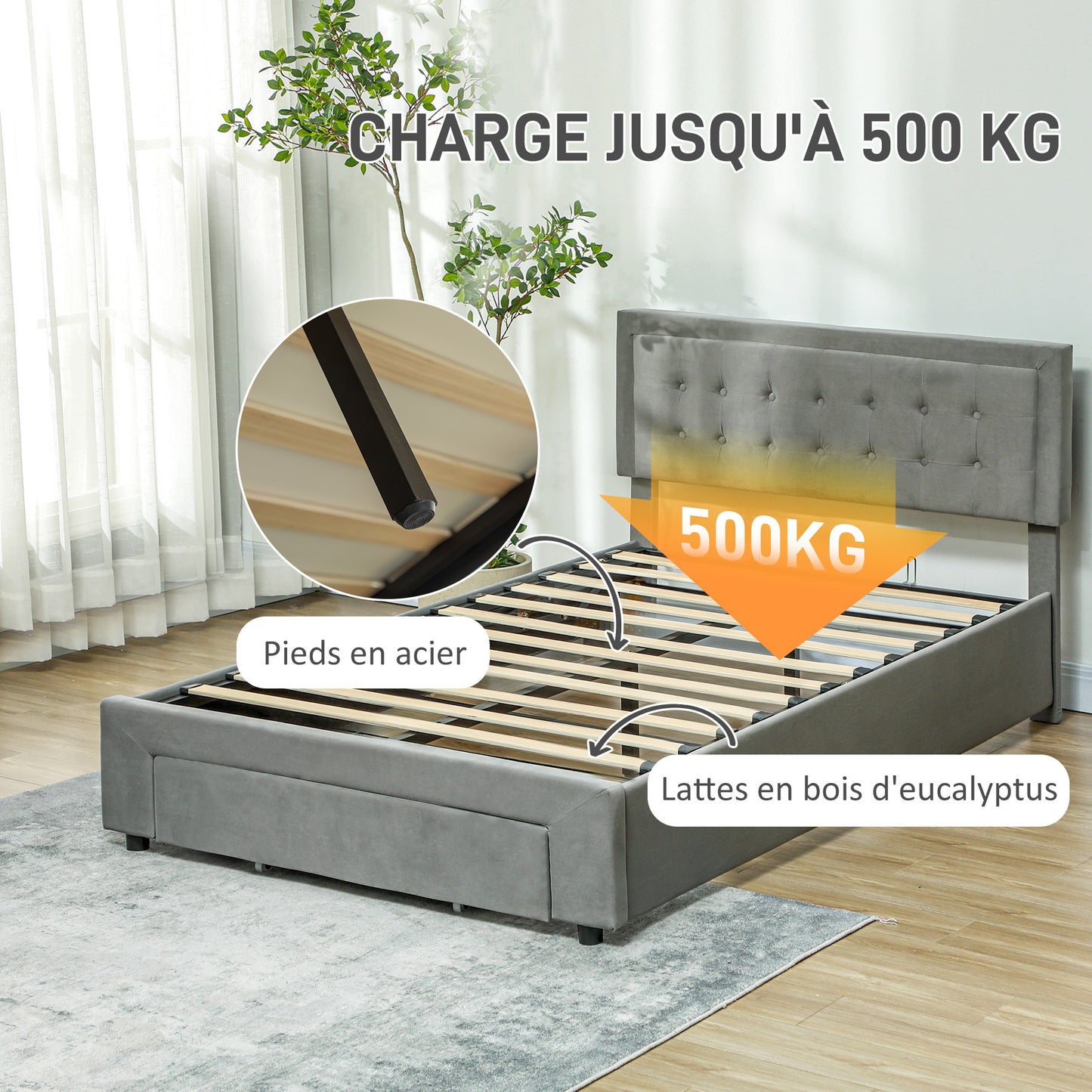 Bedframe – Tweepersoonsbed – Platformbed – Opbergbed – Bedbank – Hydraulische Lift – Verstelbaar Hoofdbord Fluweel – 140x200 cm