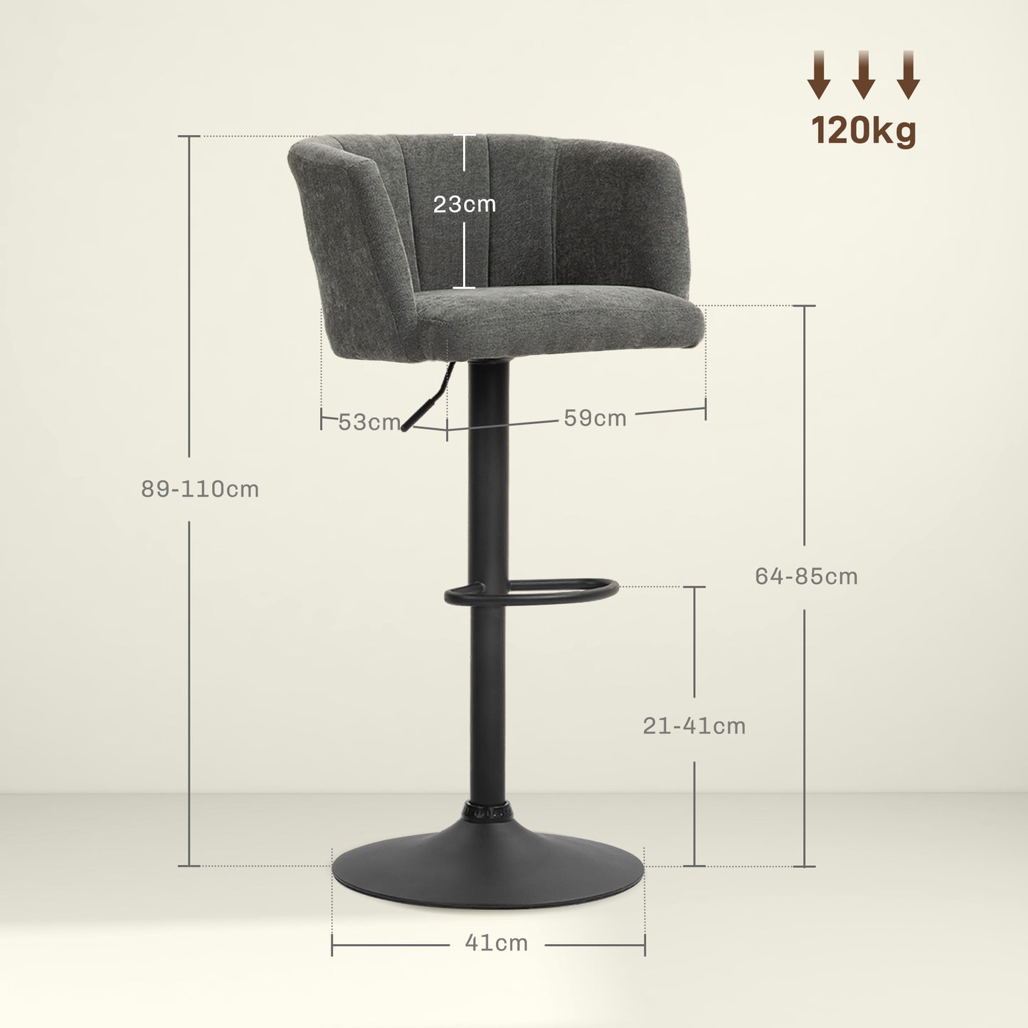 Barkrukken – Barstoelen – Keukenkrukken – Hoge Stoelen – Krukken Set – Donkergrijs – Verstelbare Hoogte – Metalen Onderstel Met Voetsteun