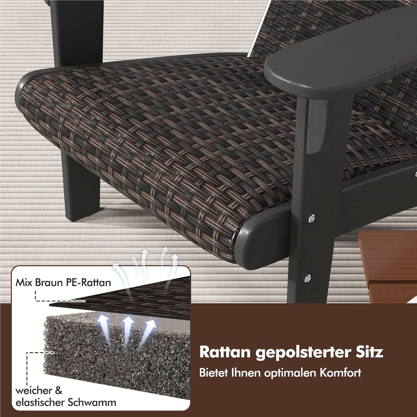 Adirondack Tuinstoel – Tuinstoel – Buitenstoel – Balkonstoel – Loungestoel – HDPE Frame – Comfortabel Gevuld Rattan