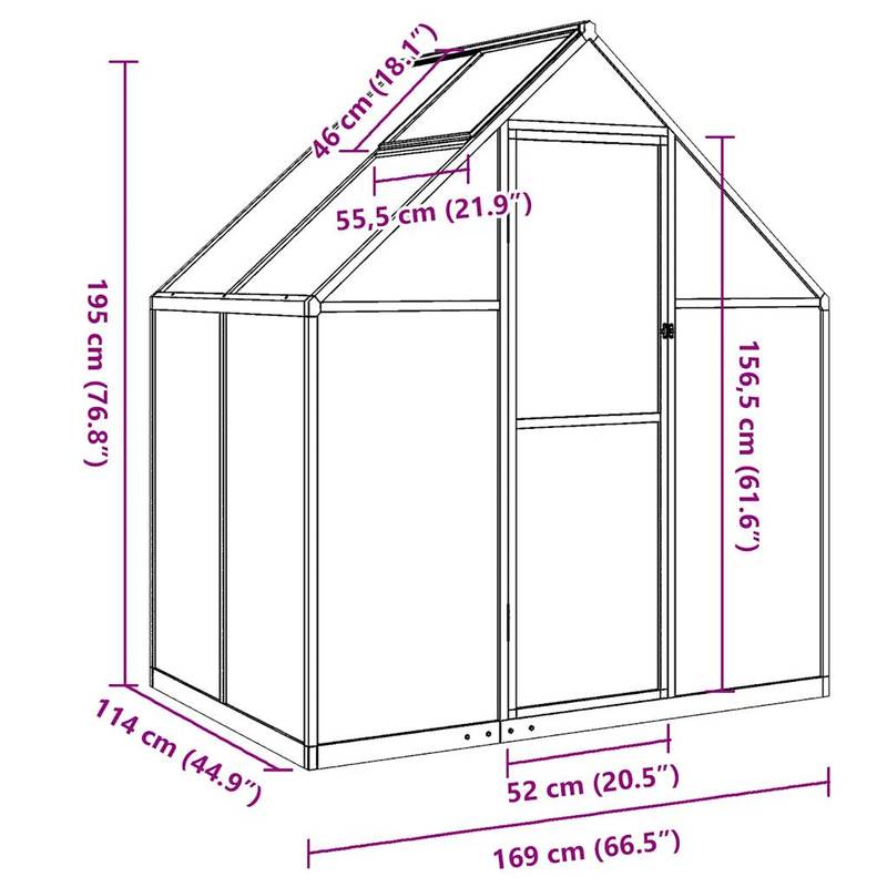 Aluminium Kas – Tuinkas – Plantenkas – Mini Kas – Buiten Kas – Silbern – Weerbestendig Aluminium Frame – 169x114x195 cm Met Fundering