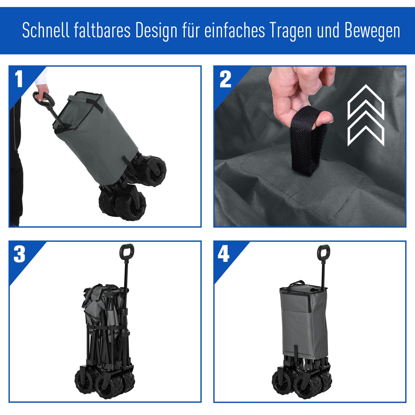 Transportkar – Vouwkar – Bolderkar – Trolley – Steekwagen – 360° Draaibare Wielen – Verstelbare Telescoopgreep – Draagvermogen 70 kg – Donkergrijs Metalen Frame