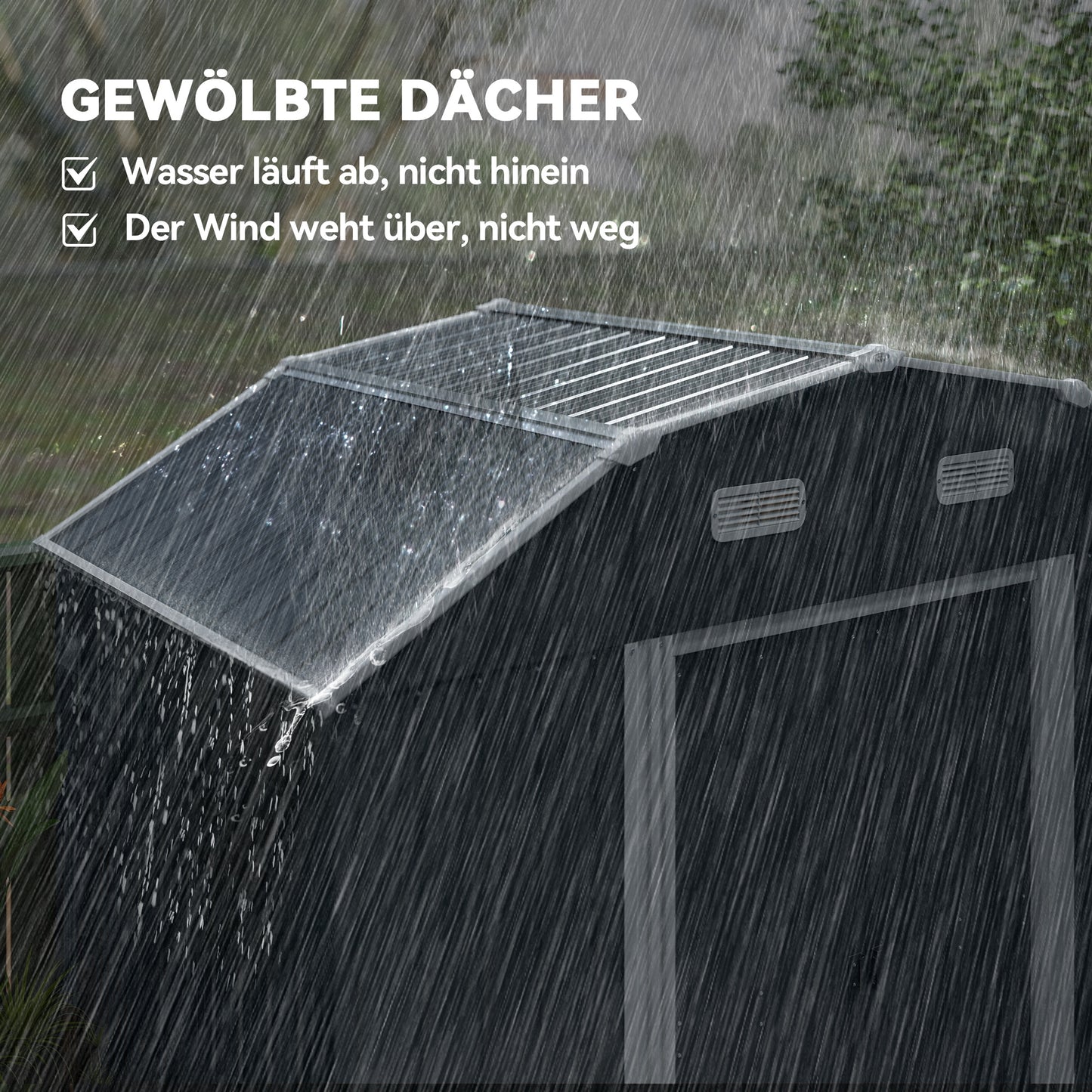 Tuinhuis – Tuinhuisopslag – Tuinhok – Berging – Schuur – Donkergrijs – Weerbestendig Kunststof – Dubbele Deuren Met Ramen – 238x132x198,5 cm