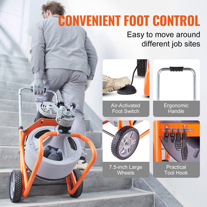 Ontstopper – Rioolontstopper – Gootsteenontstopper – Toiletontstopper – Afvoerontstopper – 30 Meter Stalen Kern – Automatische Kabelvoeding Met Voetbediening