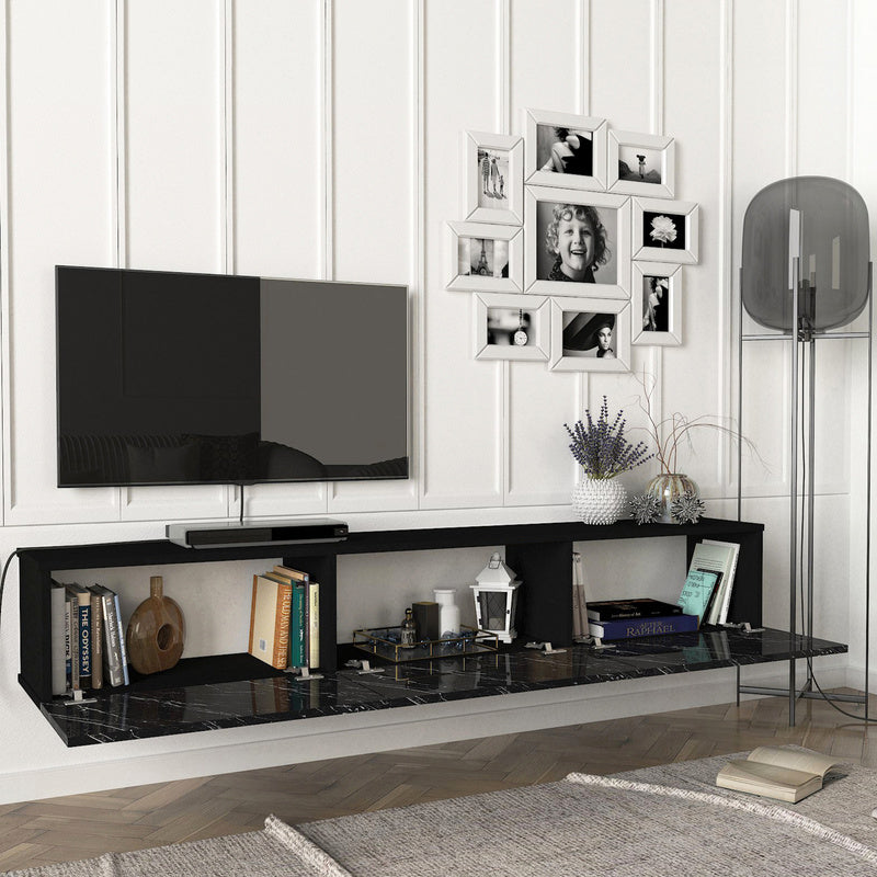 TV Meubel – TV Kast – TV Dressoir – Mediameubel – Hangend TV Meubel – Zwart – 180x31x29,5 cm – 3 Opslagvakken