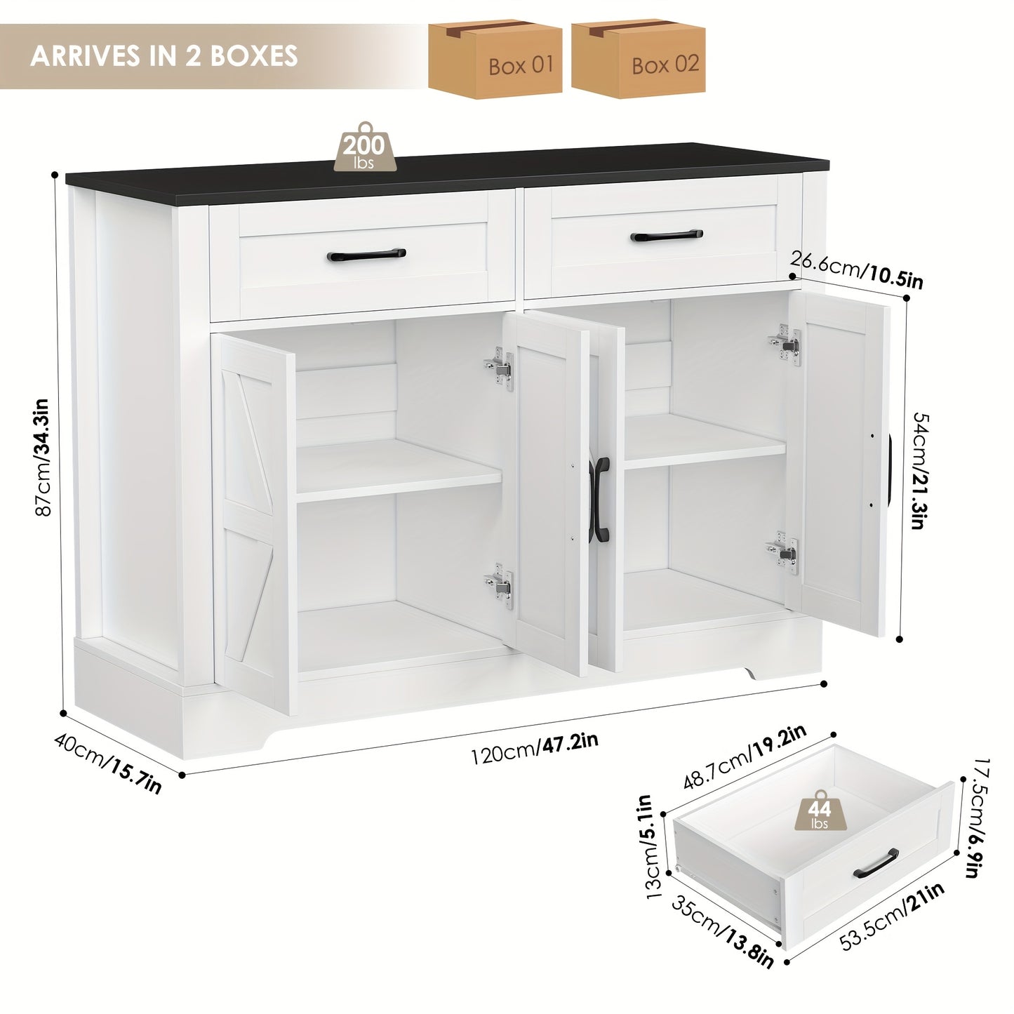 Dressoir – Sideboard – Buffetkast – Opbergkast – Ladekast – Modern Design – 120x40x87 cm – Hout & Spaanplaat