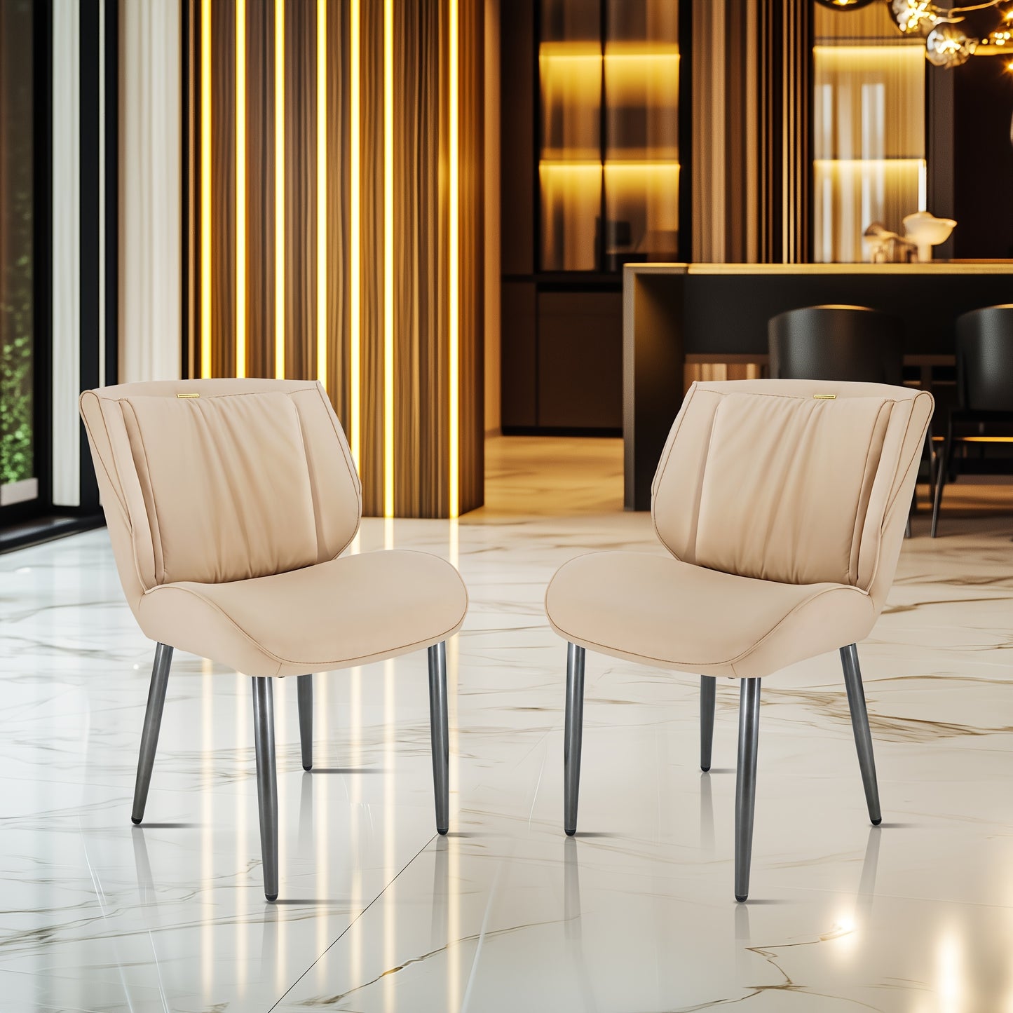 Eetkamerstoel – Stoel – Dining Chair – Zitstoel – Armstoel – Memory Foam Zitting – Stevige Metalen Poot – Licht Kaki & Donkergrijs
