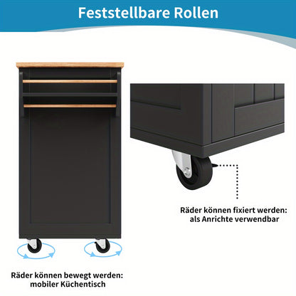 Keukeneiland – Keukentrolley – Keukenkast – Opbergmeubel – Buffetkast – MDF Werkblad – 102x45x92 cm – Wieltjes en Modern Design