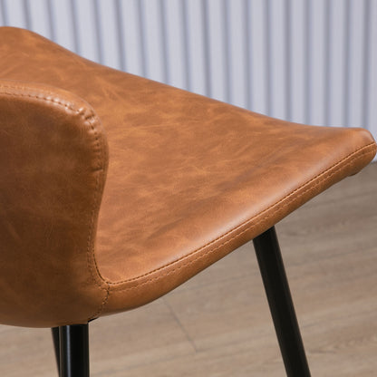 Barstoel Set – Barkrukken – Hoge Stoelen – Keukenstoelen – Barstoelen Bruin – PU Leren Zitting – Stalen Voetensteun – Vintage Design Rugleuning – 76 Cm Hoog