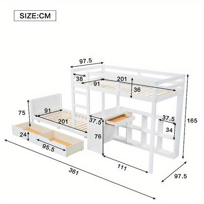 Bureaubed – Stapelbed – Kinderbed – Eenpersoonsbed – Slaapbank – Modern Design – Stevig Metalen Frame Met Bekleed Hoofdeinde – 90x200 cm