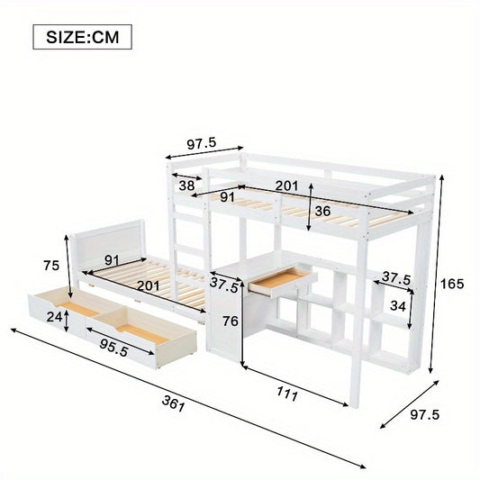 Bureaubed – Stapelbed – Kinderbed – Eenpersoonsbed – Slaapbank – Modern Design – Stevig Metalen Frame Met Bekleed Hoofdeinde – 90x200 cm