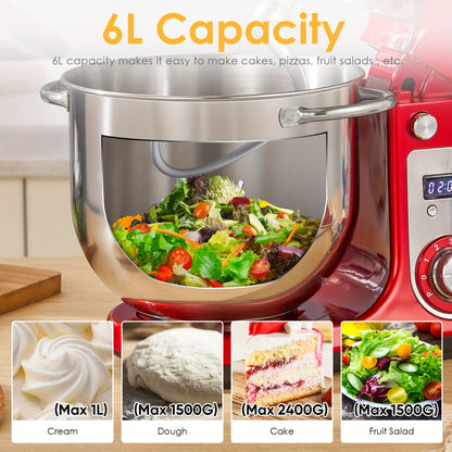 Keukenmixer – Keukenmachine – Keukenrobot – Mixer – Standmixer – 6L Mengkom – 1200W DC Stil Motor – 6 Snelheden met LCD Timer