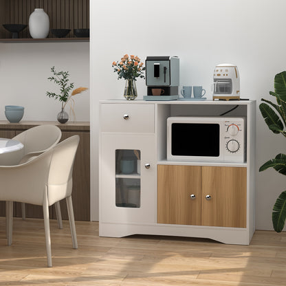 Keukenopberger – Opbergkast – Keukenkast – Bergkast – Kast Met Lade – Licht Goud – Magnetronplank Met Kabelopeningen – Verstelbare Legplanken