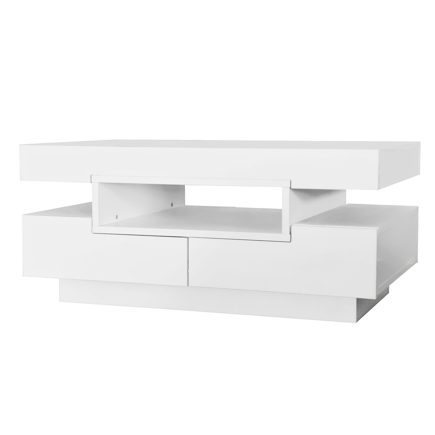 Witte Salontafel – Koffietafel – Tafel – Opbergtafel – Tafeltje – Hoogglans – Vier Lade Front & Achterzijde – Twee Niveaus Design